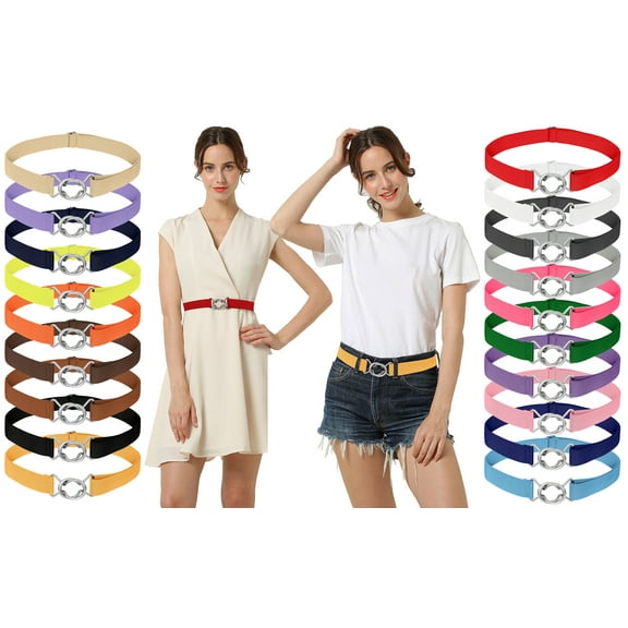 Falari 2-pack Womens Stretch Belt Adjustable Web Belt Metal Buckle All Occasion Dress Belt - Black & Sky Blue