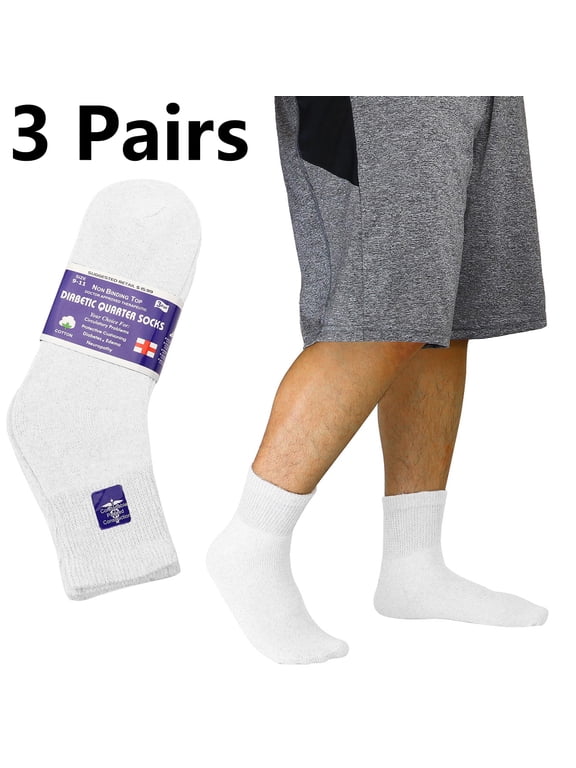 3-Pack Diabetic Socks Ankle Unisex Physicians Approved Socks Size 13-15 White