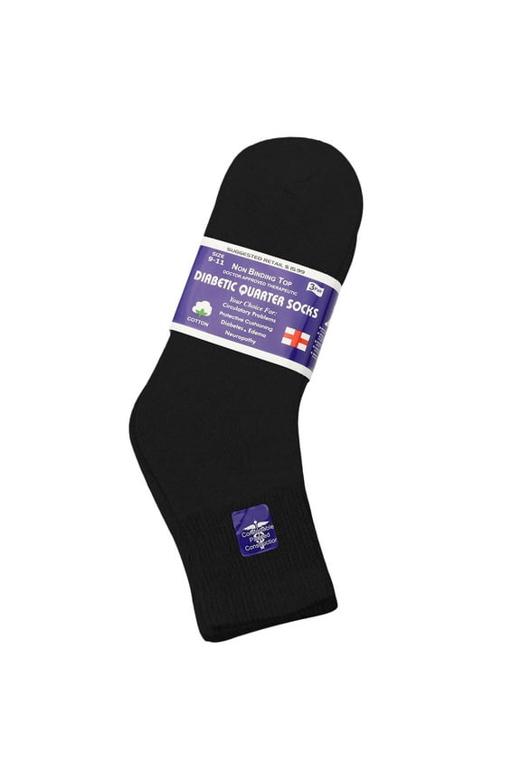3-Pack Physicians Approved Diabetic Ankle Socks Size 10-13 Black