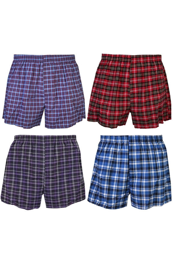 4-Pack Men's Boxer Underwear Shorts 100% Cotton Assorted-04 Large