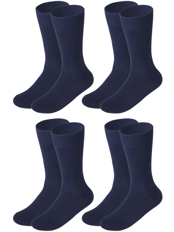 4-Pack Navy Men Dress Socks Plain Rib Cotton Crew Socks Size 10-13