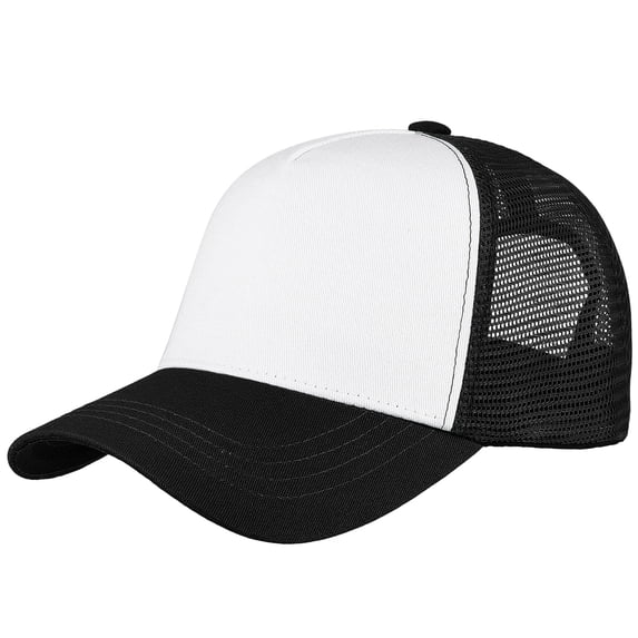 Falari 5-Panel Mesh Baseball Cap, Trucker Hat, Structured Plain Design, Cotton, Adjustable Size - Black
