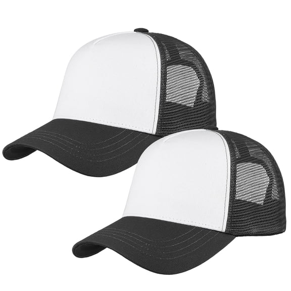 Falari 5-Panel Mesh Baseball Cap, Trucker Hat, Structured Plain Design, Cotton, Adjustable Size - Dark Gray & Dark Gray
