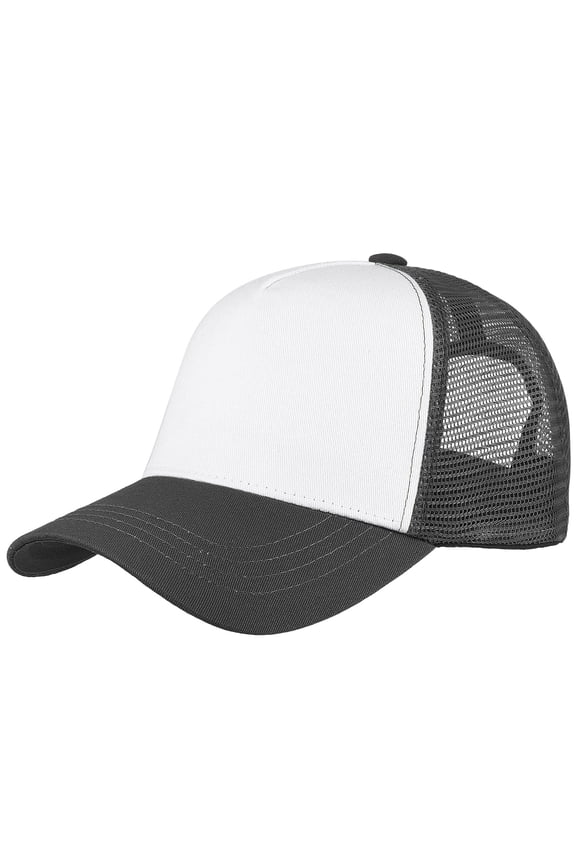 5-Panel Mesh Baseball Cap, Trucker Hat, Structured Plain Design, Cotton, Adjustable Size - Dark Gray