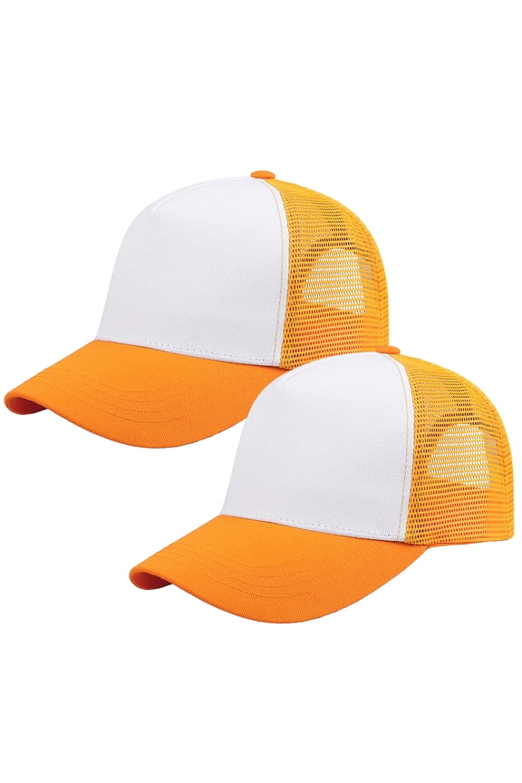 5-Panel Mesh Baseball Cap, Trucker Hat, Structured Plain Design, Cotton, Adjustable Size - Gold & Gold