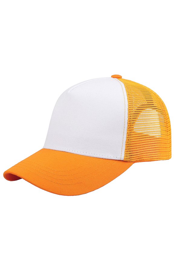 5-Panel Mesh Baseball Cap, Trucker Hat, Structured Plain Design, Cotton, Adjustable Size - Gold