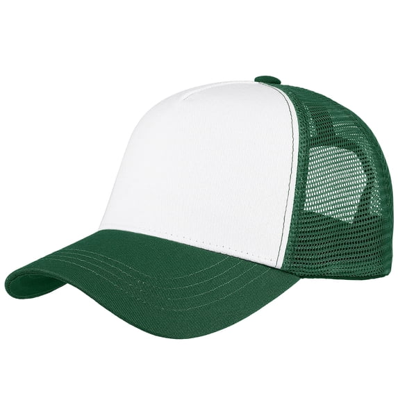 Falari 5-Panel Mesh Baseball Cap, Trucker Hat, Structured Plain Design, Cotton, Adjustable Size - Hunter Green
