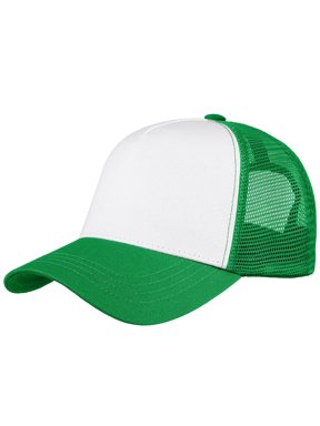 5-Panel Mesh Baseball Cap, Trucker Hat, Structured Plain Design, Cotton, Adjustable Size - Kelly Green