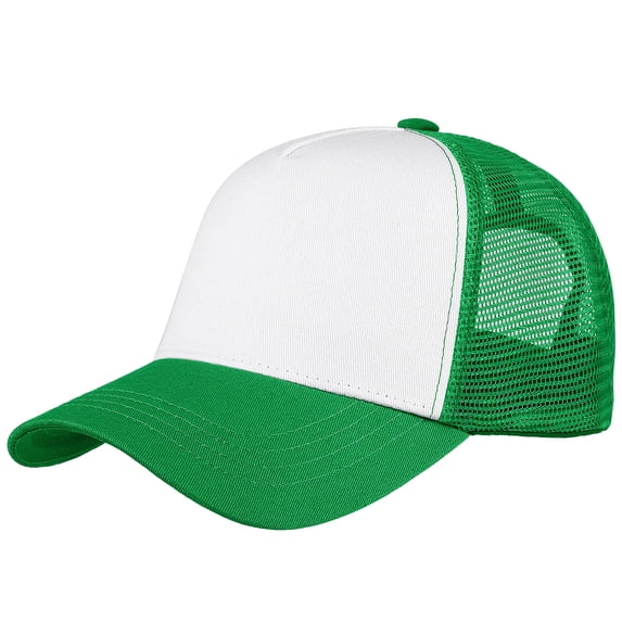 Falari 5-Panel Mesh Baseball Cap, Trucker Hat, Structured Plain Design, Cotton, Adjustable Size - Kelly Green
