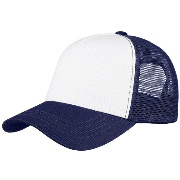 Falari 5-Panel Mesh Baseball Cap, Trucker Hat, Structured Plain Design, Cotton, Adjustable Size - Navy