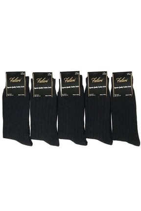 Men's Cotton Dress Socks, Black Ribbed, Crew Length, Size 10-13, 5-Pack