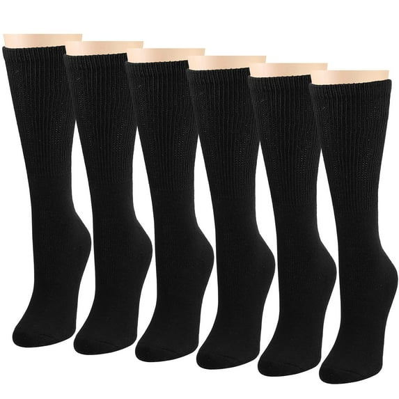 Falari 6-Pack Black Women Diabetic Crew Socks Diabetes Edema and Circulatory Loose Fitting Cotton 9-11