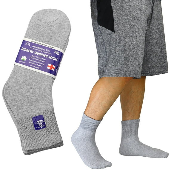 Falari 6-Pack Diabetic Socks Ankle Unisex Physicians Approved Socks Size 10-13 Gray