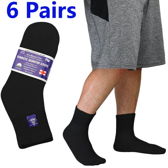 Falari 6-Pack Diabetic Socks Ankle Unisex Physicians Approved Socks Size 13-15 Black