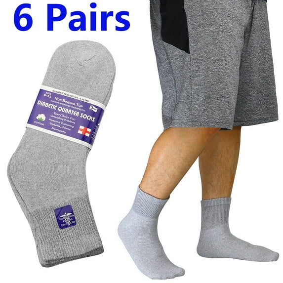 Falari 6-Pack Diabetic Socks Ankle Unisex Physicians Approved Socks Size 9-11 Gray