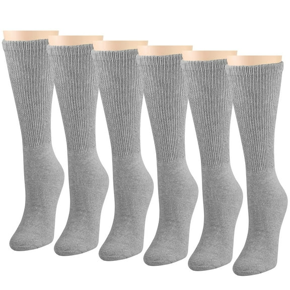 Falari 6-Pack Gray Women Diabetic Crew Socks Diabetes Edema and Circulatory Loose Fitting Cotton 9-11