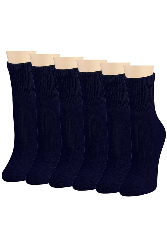 6-Pack Navy Women Diabetic Quarter Socks for Diabetes Edema and Circulatory Loose Fitting