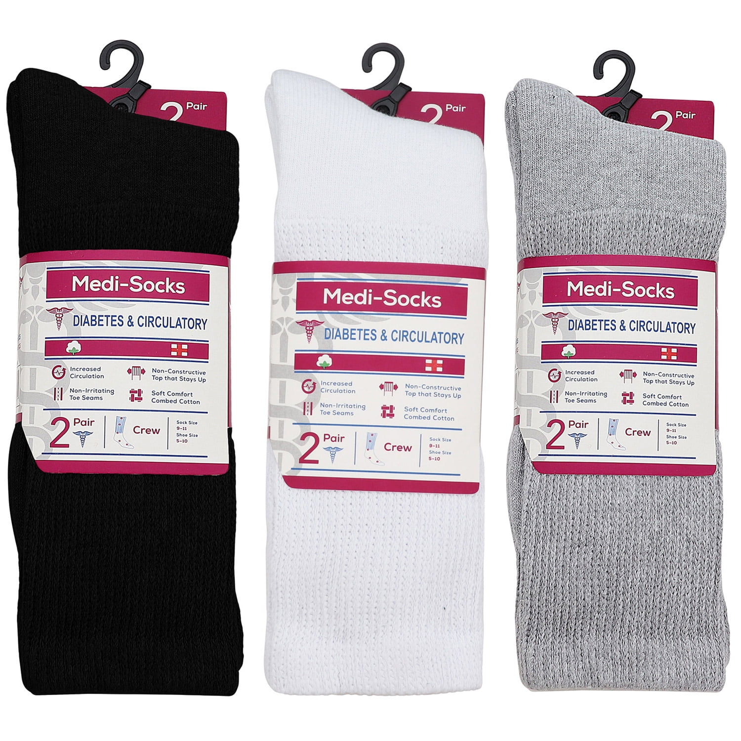 Falari 6Pack Women Diabetic Crew Socks Diabetes Edema and Circulatory