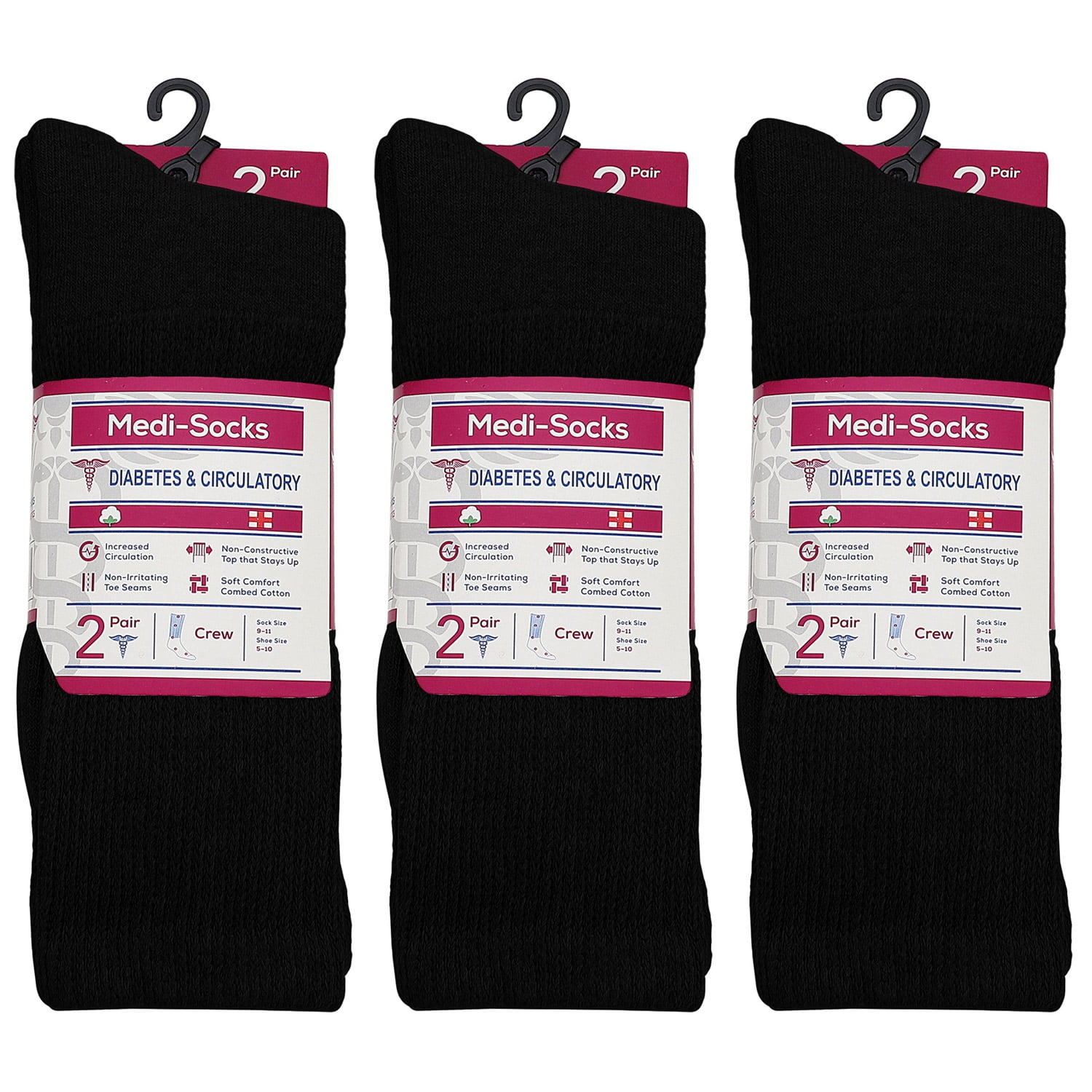 Falari 6Pack Women Diabetic Crew Socks Diabetes Edema and Circulatory