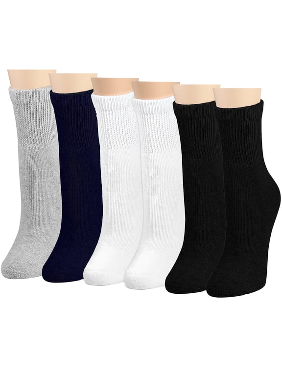 6-Pack Women Diabetic Quarter Socks for Diabetes Edema and Circulatory Loose Fitting Cotton (Assorted Color)