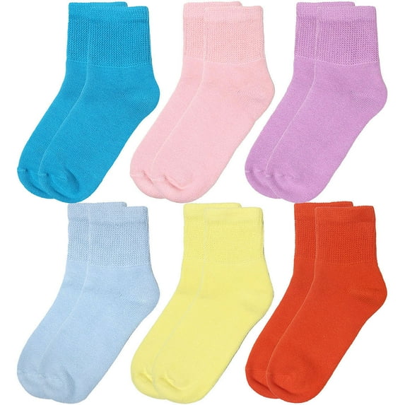 Falari 6 Pairs Women Diabetic Quarter Socks for Diabetes Edema and Circulatory Loose Fitting Cotton Assorted Color Size 9-11