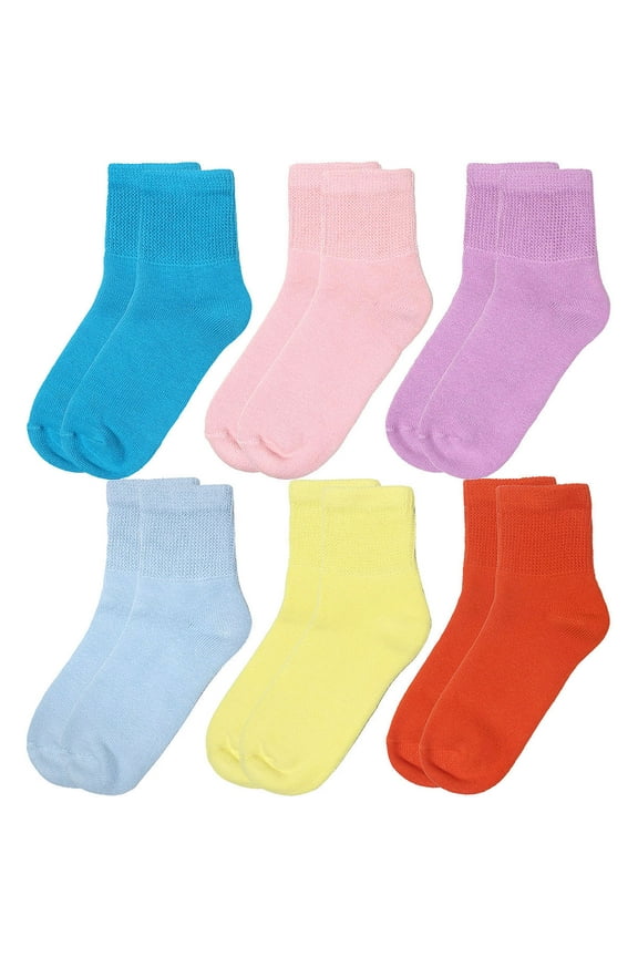 6 Pairs Women Diabetic Quarter Socks for Diabetes Edema and Circulatory Loose Fitting Cotton Assorted Color Size 9-11