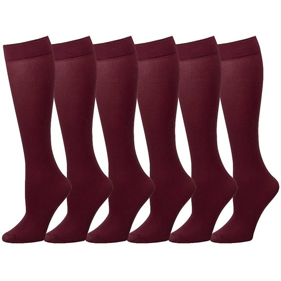 Falari 6 Pairs Women Trouser Socks with Comfort Band Stretchy Spandex Opaque Knee High Burgundy