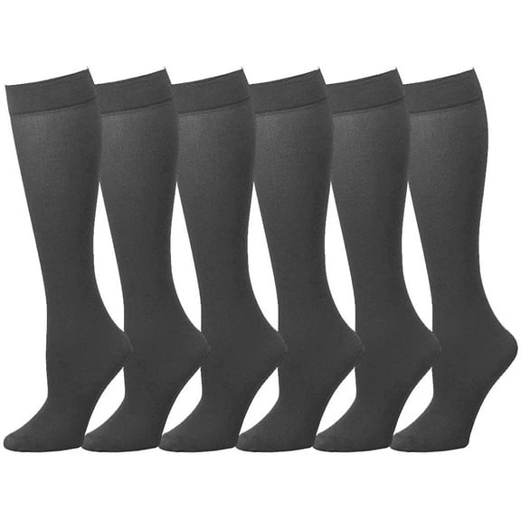 Falari 6 Pairs Women Trouser Socks with Comfort Band Stretchy Spandex Opaque Knee High Dark Grey