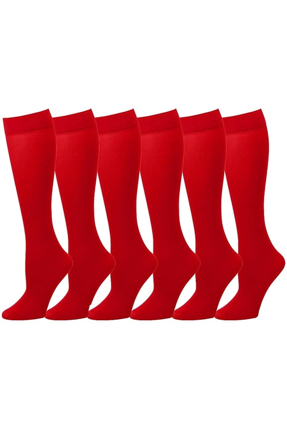 6 Pairs Women Trouser Socks with Comfort Band Stretchy Spandex Opaque Knee High Red