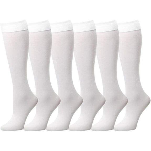 Falari 6 Pairs Women Trouser Socks with Comfort Band Stretchy Spandex Opaque Knee High White
