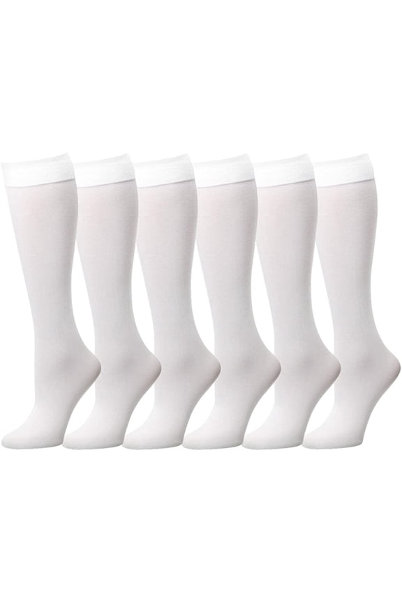 6 Pairs Women Trouser Socks with Comfort Band Stretchy Spandex Opaque Knee High White