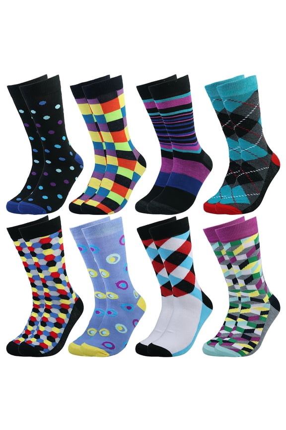 8 Pairs Men Fancy Colorful Funny Novelty Casual Dress Crew Socks