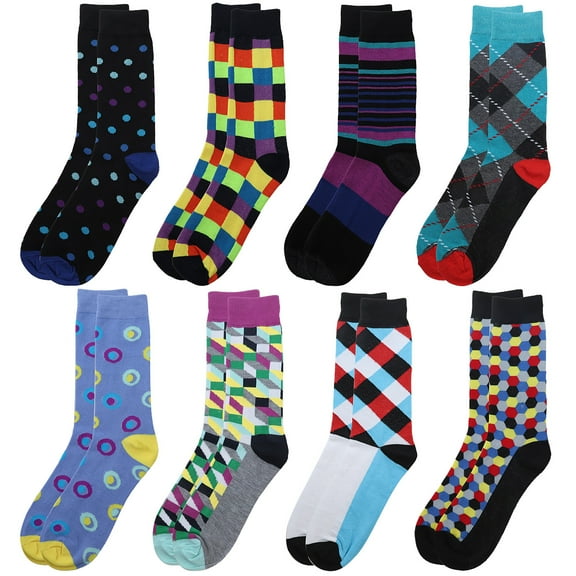 Falari 8 Pairs Men Fancy Colorful Funny Novelty Casual Dress Crew Socks