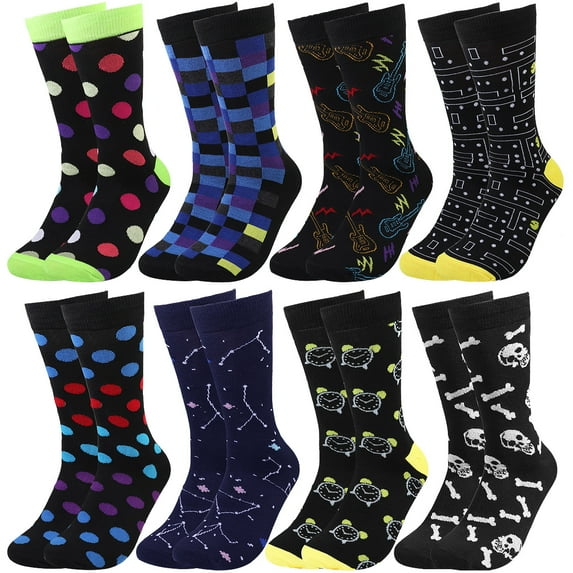 Falari 8 Pairs Men Fancy Colorful Funny Novelty Casual Dress Crew Socks