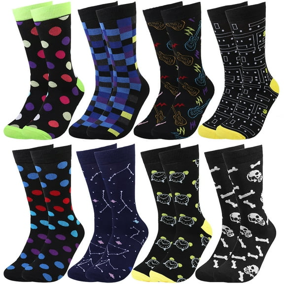 Falari 8 Pairs Men Fancy Colorful Funny Novelty Casual Dress Crew Socks