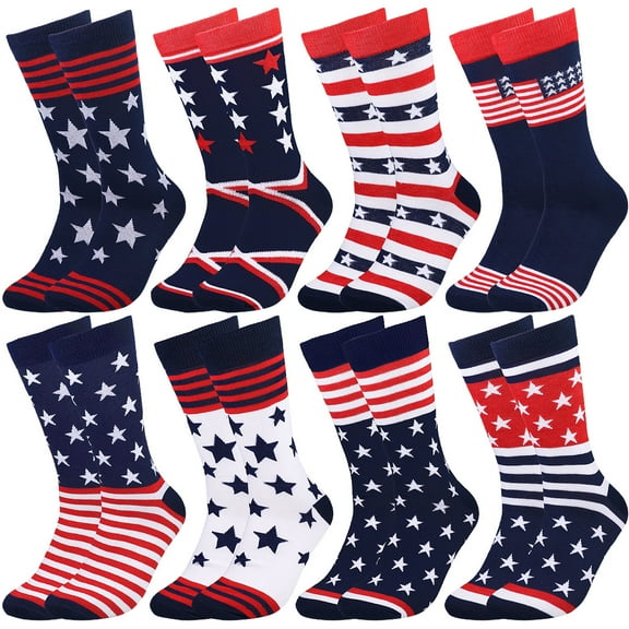 Falari 8 Pairs Patriotic Men Novelty Casual Dress Crew Socks