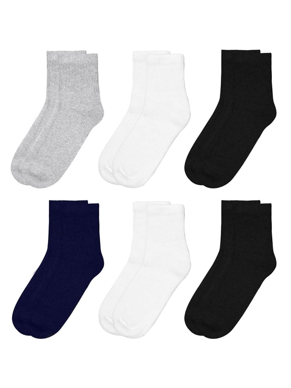 Assorted Diabetic Quarter Socks for Women Diabetes Edema and Circulatory Loose Fitting 6-Pack