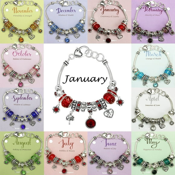 Falari Birthstone Bracelet Dark Red, Garnet Birthstone Bracelet, Silvertone
