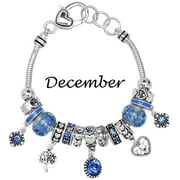 Falari Birthstone Bracelet Multi-Color Charm Beads Silvertone
