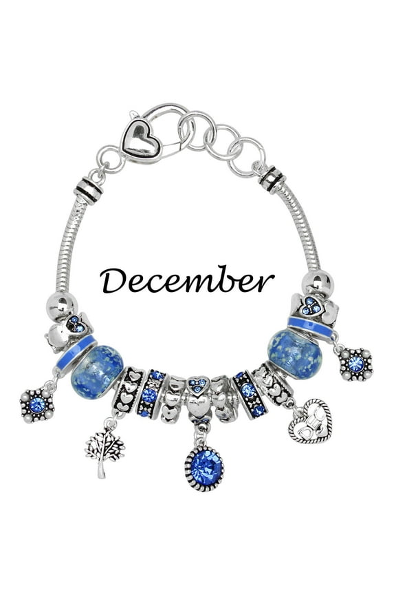 Birthstone Bracelet Multi-Color Charm Beads Silvertone