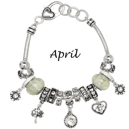 Falari Birthstone Bracelet Multi-Color Charm Beads Silvertone