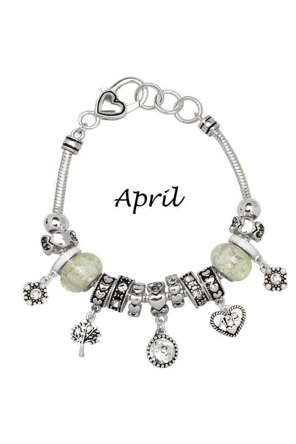 Birthstone Bracelet Multi-Color Charm Beads Silvertone