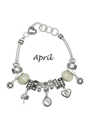 Birthstone Bracelet Multi-Color Charm Beads Silvertone