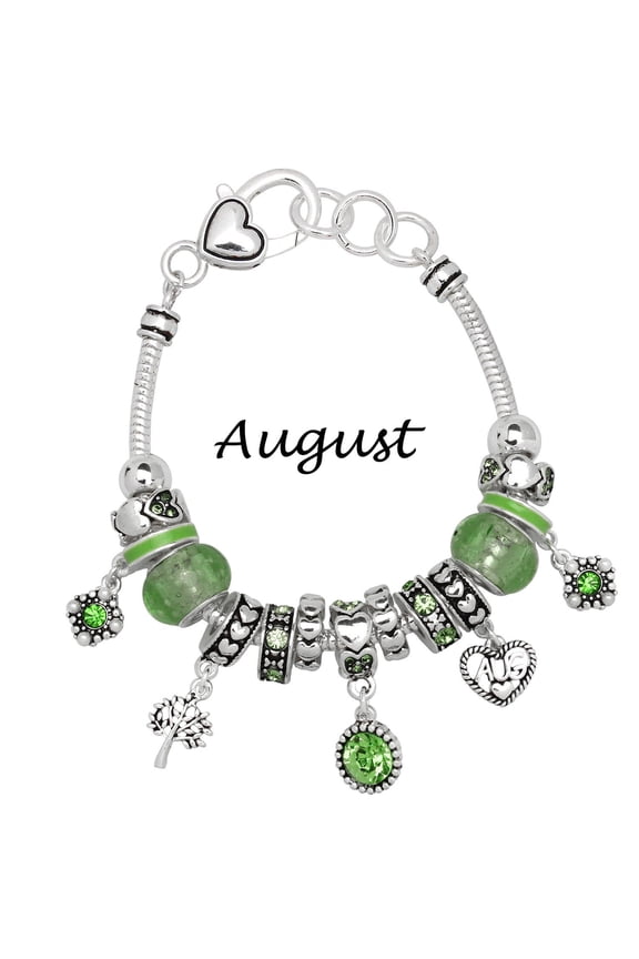 Birthstone Bracelet Multi-Color Charm Beads Silvertone