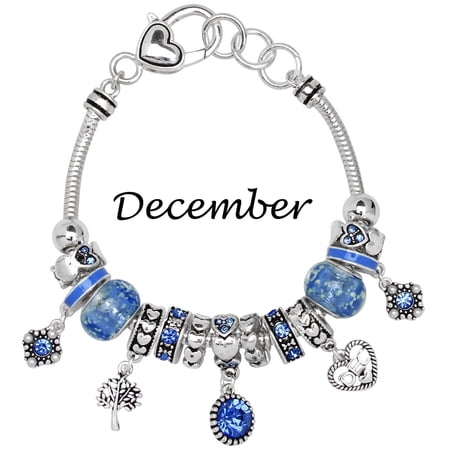 Falari Birthstone Bracelet Multi-Color Charm Beads Silvertone