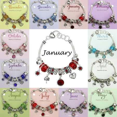 Falari Birthstone Bracelet Multi-Color Charm Beads Silvertone