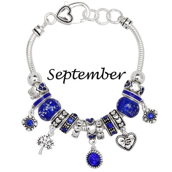 Falari Birthstone Bracelet Multi-Color Charm Beads Silvertone