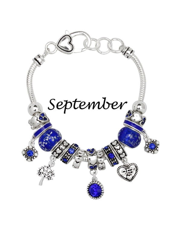 Birthstone Bracelet Multi-Color Charm Beads Silvertone