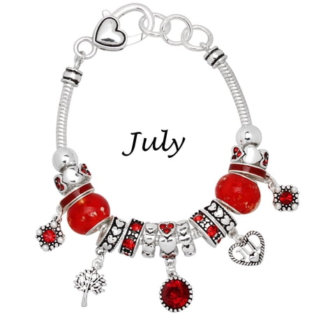 Falari Birthstone Bracelet Multi-Color Charm Beads Silvertone