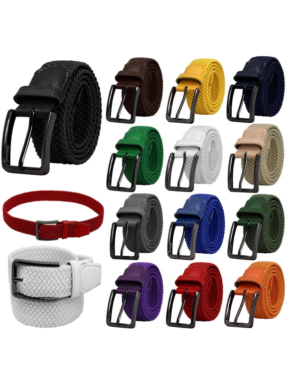 Black Buckle Men Canvas Elastic Fabric Woven Stretch Braided Belt Black M